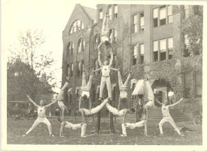 Springfield College Men's Gymnasts in Unique Pyramid