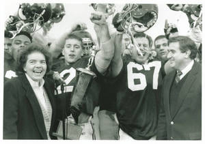 Mayor Mary Hurley Presenting Mayor's Trophy to Chiefs, 1989