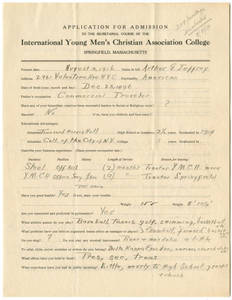 Application for admission for Arthur G. Jeffrey (1916)
