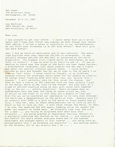 Letter from Bet Power to Lou Sullivan (November 10 & 17, 1987)