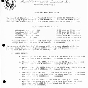 Festival Puertorriqueño 1993 work plan