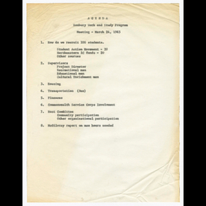 Agenda for Roxbury Work and Study Program meeting on March 24, 1965