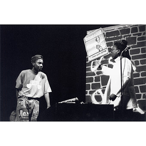 A male and female cast member performing a scene from "Lessons from the Heart"