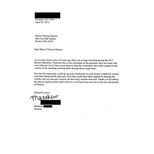 Letter from a Holub Middle School student (Houston, Texas)