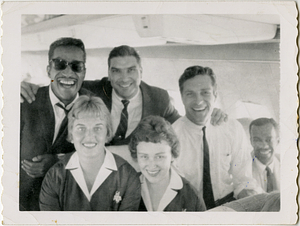 George W. Rose on plane with Sammy Davis Jr. and Hugh O'Brian