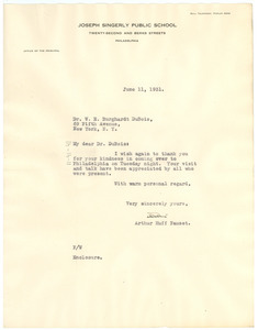 Letter from Berean Manual Training and Industrial School to W. E. B. Du Bois