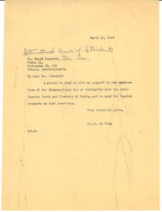 Letter from W. E. B. Du Bois to International Union of Students