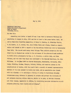 Letter from W. E. B. Du Bois to Prime Minister of Trinidad