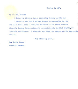 Letter from W. E. B. Du Bois to Moritz Schanz