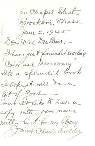 Letter from Charley Scudder to W. E. B. Du Bois