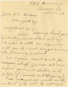 Letter from W. C. Wallace to W. E. B. Du Bois