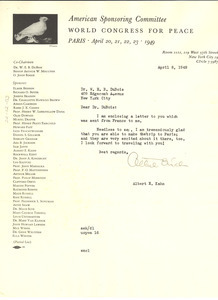 Letter from World Congress for Peace American Sponsoring Committee to W. E. B. Du Bois