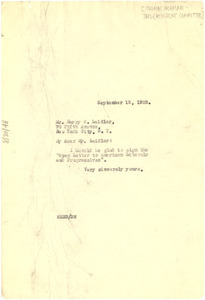 Letter from W. E. B. Du Bois to Harry W. Laidler