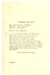 Letter from W. E. B. Du Bois to Cornelius W. Johnson