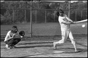 Boston Phoenix vs. WBCN staff softball game: Phoenix staff member at bat