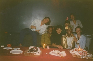 Photographs Featuring Marsha P. Johnson with Friends at Her Birthday Party, Serving Cake