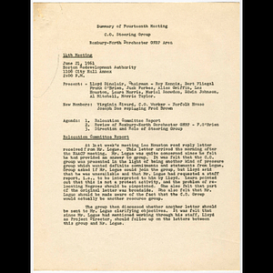 Minutes from community organization steering group meeting held June 21, 1961