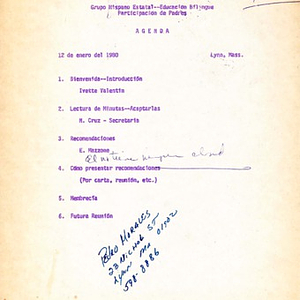Agenda for meeting of Groupo Hispano Estatal on January 12, 1980