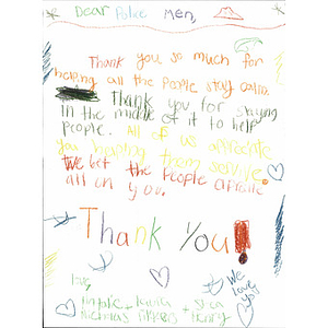 Letter of thanks sent to the police officers of Boston by California Children