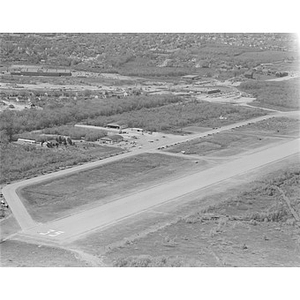 Memorial Airport Wiggins Airways, view of hangars, landing strips, and the area, Norwood, MA