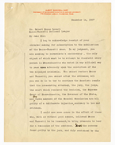 Letter from Albert Bushnell Hart to Robert Morss Lovett, December 14, 1927