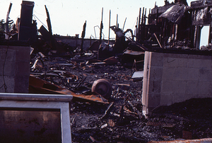 Petersburg Pass - Mt. Raimer Ski Area following 19830509 Roadhouse Fire - Burned out kitchen and storage area.