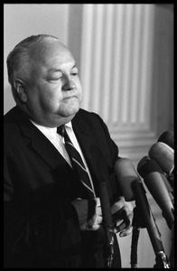 Congressman Joe R. Pool at a press conference, associated with the House Un-American Activities Committee hearings on New Left activists and the antiwar movement