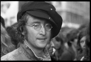 John Lennon appears at a demonstration against the prosecution of Oz Magazine editors on charges of obscenity