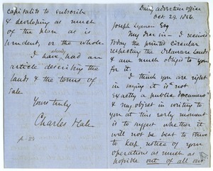 Letter from Charles Hale to Joseph Lyman
