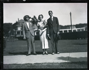 Gov. Joseph B. Ely, Louise Ludwick Ely, and Richard Ely (l. to r.) observing the solar eclipse