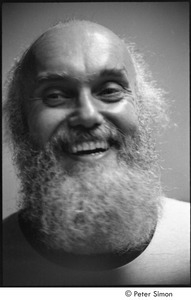 Ram Dass lecture in Boston: close-up of Ram Dass