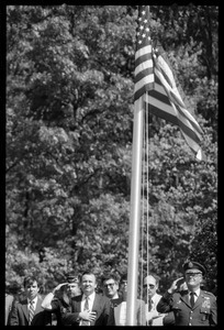 Raising the American flag at the dedication ceremonies for the Rhode Island Vietnam Veterans Memorial