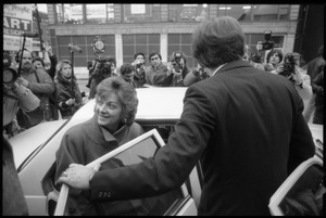 Lee Hart stepping out of a limousine in support of her husband, Gary Hart's renewed bid for the Democratic nomination for the presidency