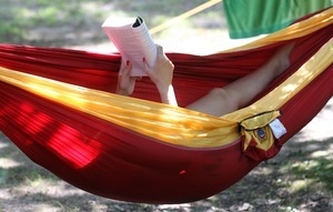 In a hammock at Burlingame State Park, Rhode Island
