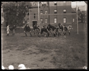 Football practice outside of South College, Massachusetts Agricultural College