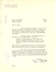 Letter from Gunnar Myrdal to W. E. B. Du Bois