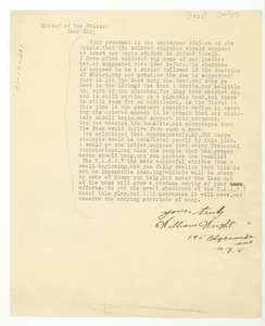 Letter from William Wright to Editor of the Crisis
