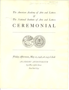 National Institute of Arts and Letters ceremonial program