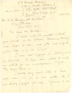 Letter from Charles F. W. Brown to W. E. B. Du Bois