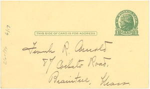 Blank postcard to Frank R. Arnold