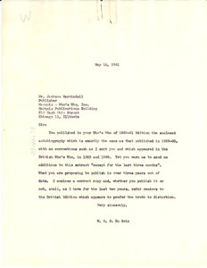 Letter from W. E. B. Du Bois to Marquis Who's Who, Inc.