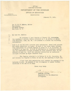 Letter from Office of Education, United States Department of the Interior to W. E. B. Du Bois