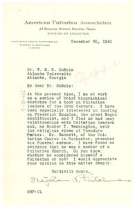 Letter from American Unitarian Association to W. E. B. Du Bois