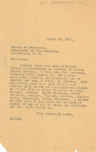 Letter from W. E. B. Du Bois to United States Bureau of Education