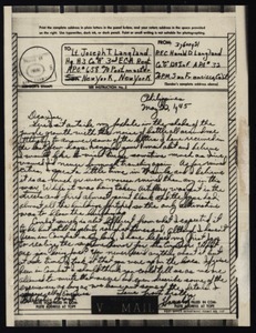 V-mail from Harold D. Langland to Joseph Langland