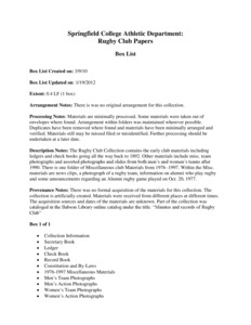 Box List: Springfield College Rugby Club Papers