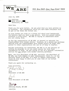 Correspondence from Bill, Mark, and Terri to Lou Sullivan (June 22, 1980)
