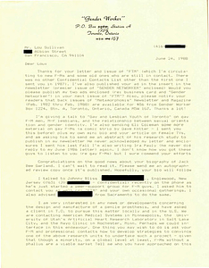 Correspondence from Rupert Raj to Lou Sullivan (June 24, 1988)