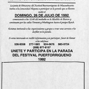 Flier for the 1992 Festival Puertorriqueño Parade