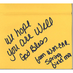 Card from a woman at the Western Massachusetts Correctional Alcohol Center